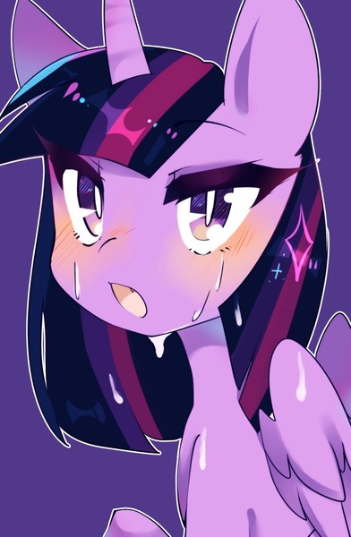 Size: 837x1280 | Tagged: alicorn, artist:friskyfrisks, blushing, bust, cute, derpibooru import, looking at you, open mouth, portrait, purple background, safe, simple background, solo, sweat, twiabetes, twilight sparkle, twilight sparkle (alicorn)