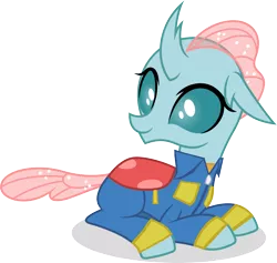 Size: 5000x4741 | Tagged: changedling, changeling, clothes, derpibooru import, digimon, digimon frontier, edit, editor:crisx284, female, jp shibayama, ocellus, prone, safe, simple background, solo, transparent background