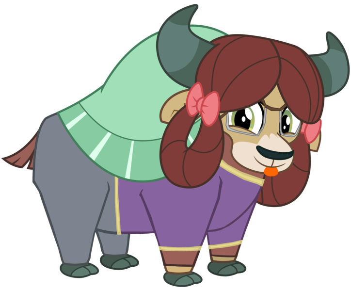 Size: 3500x2900 | Tagged: safe, derpibooru import, edit, editor:crisx284, yona, yak, :p, bow, cloven hooves, crossover, digimon, digimon frontier, female, hair bow, monkey swings, simple background, solo, teppei, tongue out, transparent background