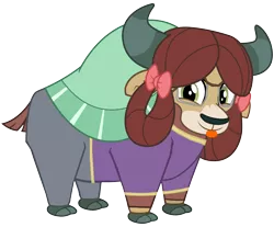 Size: 3500x2900 | Tagged: safe, derpibooru import, edit, editor:crisx284, yona, yak, :p, bow, cloven hooves, crossover, digimon, digimon frontier, female, hair bow, monkey swings, simple background, solo, teppei, tongue out, transparent background
