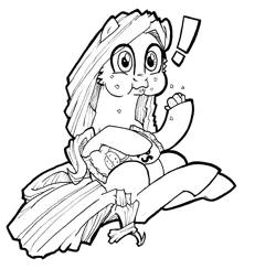 Size: 1231x1200 | Tagged: 2020 community collab, artist:abronyaccount, aweeg*, black and white, chips, crumbs, derpibooru community collaboration, derpibooru import, exclamation point, food, grayscale, ink drawing, long mane, long tail, male, monochrome, oc, oc:phrase turner, ponysona, potato chips, safe, simple background, solo, startled, surprised, traditional art, transparent background