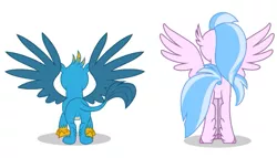 Size: 643x368 | Tagged: artist:twilight-twinkle, butt, derpibooru import, female, gallass, gallus, high quality, male, plot, rear view, safe, silverstream, simple background, streambutt, white background