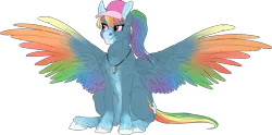 Size: 3961x1965 | Tagged: safe, artist:loladotz, derpibooru import, rainbow dash, pony, alternate design, backwards cutie mark, cap, colored wings, hat, multicolored wings, rainbow wings, solo, whistle, wings