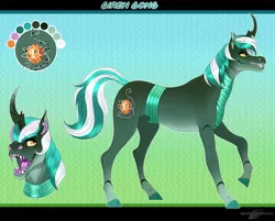 Size: 1170x943 | Tagged: artist:bijutsuyoukai, changepony, derpibooru import, exoskeleton, hybrid, magical lesbian spawn, male, oc, oc:siren song, offspring, parent:lyra heartstrings, parent:queen chrysalis, reference sheet, safe, solo