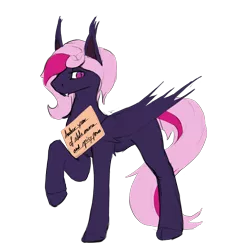 Size: 2000x2000 | Tagged: safe, artist:lilac, derpibooru import, oc, oc:lilac mist, bat pony, 2020 community collab, derpibooru community collaboration, bat pony oc, bat wings, sign, simple background, solo, text, transparent background, wings