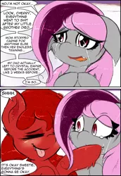 Size: 648x942 | Tagged: safe, artist:freefraq, derpibooru import, oc, oc:cherry slime, oc:lilac san, bat pony, goo, goo pony, original species, comic:story cherry shenigans, crying, tongue out