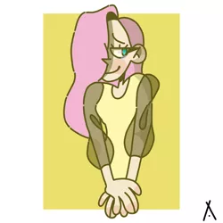 Size: 3000x3000 | Tagged: artist:criatffit, blushing, clothes, derpibooru import, female, fluttershy, hair over one eye, human, humanized, safe, see-through, solo, tanktop