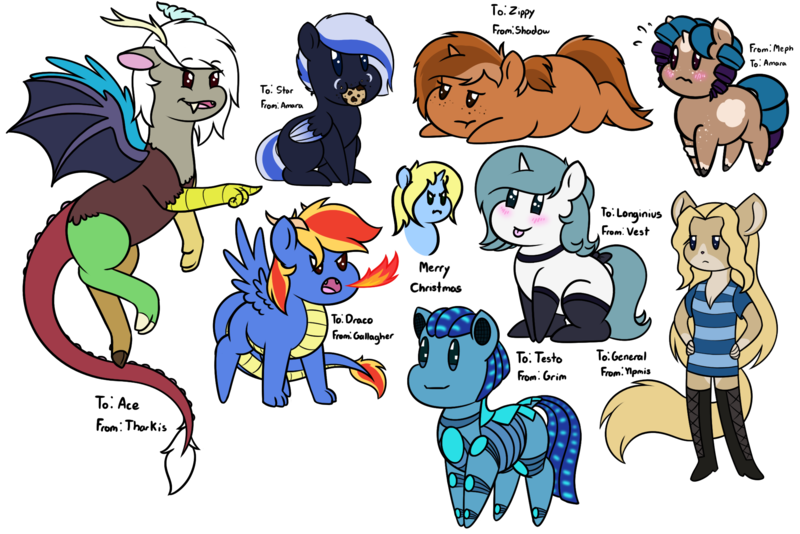 Size: 2200x1469 | Tagged: safe, artist:mynder, derpibooru import, discord, oc, oc:art's desire, oc:sandy sketch, oc:sign, oc:starlight twist, draconequus, pegasus, pony, robot, robot pony, unicorn, blushing, eris, fire, pony dragon hybrid, rule 63, simple background, tongue out, transparent background