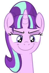 Size: 886x1322 | Tagged: safe, artist:culu-bluebeaver, derpibooru import, starlight glimmer, pony, unicorn, comic:the newcomer, bust, png, s5 starlight, simple background, smiling, solo, transparent background