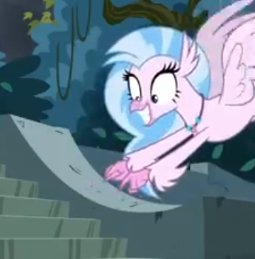 Size: 360x366 | Tagged: castle, classical hippogriff, close-up, cropped, cute, derpibooru import, diastreamies, edit, edited screencap, happy, hippogriff, outdoors, pointing, safe, school daze, screencap, silverstream, solo, spread wings, stairs, that hippogriff sure does love stairs, wings