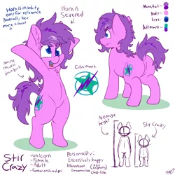 Size: 2000x2000 | Tagged: safe, artist:skoon, derpibooru import, oc, oc:stir crazy, unofficial characters only, pony, unicorn, colored, female, flat colors, reference sheet, simple background, solo