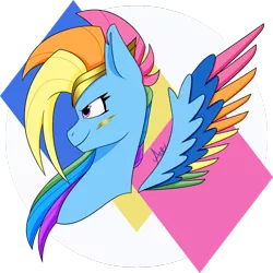 Size: 1280x1280 | Tagged: safe, artist:spaded aces, derpibooru import, rainbow dash, pegasus, pony, leak, spoiler:g5, accessories, bust, colored wings, g5, jewelry, multicolored wings, rainbow dash (g5), rainbow wings, redesign, simple background, solo, tiara, wings