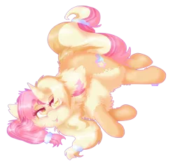 Size: 2300x2120 | Tagged: safe, artist:vanillaswirl6, derpibooru import, oc, oc:sunrise, pony, unicorn, :p, art trade, female, fluffy, hair accessory, side, simple background, tongue out, transparent background