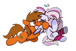 Size: 1200x800 | Tagged: safe, artist:sugar morning, derpibooru import, oc, oc:mixtape, oc:windbreaker, unofficial characters only, earth pony, pegasus, pony, adorable distress, animated, blushing, clothes, commission, cute, embarrassed, female, gif, grooming, hoofy-kicks, loop, male, mare, nom, ocbetes, ponytail, preening, shy, simple background, socks, stallion, striped socks, transparent background, wings