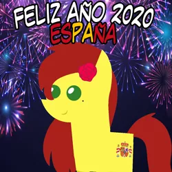 Size: 960x960 | Tagged: safe, artist:archooves, derpibooru import, oc, oc:olé españa, ponified, unofficial characters only, earth pony, pony, 2020, female, fireworks, happy new year, holiday, mare, nation ponies, pointy ponies, smiling, solo, spain, spanish