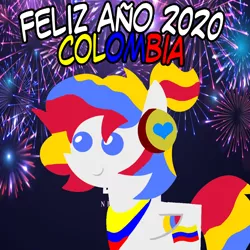 Size: 960x960 | Tagged: safe, artist:archooves, derpibooru import, oc, oc:camila, ponified, unofficial characters only, pegasus, pony, 2020, colombia, female, fireworks, happy new year, holiday, mare, nation ponies, pointy ponies, smiling, solo, spanish
