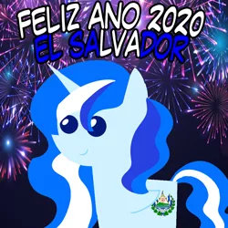 Size: 960x960 | Tagged: safe, artist:archooves, derpibooru import, oc, oc:princess el salvador, ponified, unofficial characters only, alicorn, pony, 2020, alicorn oc, el salvador, female, fireworks, happy new year, holiday, horn, mare, nation ponies, pointy ponies, smiling, solo, spanish, wings