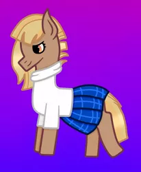 Size: 872x1056 | Tagged: safe, artist:lightningbolt39, derpibooru import, oc, oc:patty (ice1517), unofficial characters only, earth pony, pony, clothes, clothes swap, female, gradient background, mare, plaid skirt, pleated skirt, skirt, solo, sweater