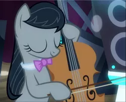 Size: 1160x939 | Tagged: safe, derpibooru import, screencap, octavia melody, pony, a horse shoe-in, bipedal, cello, cropped, eyes closed, musical instrument, solo