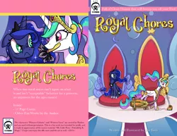 Size: 2652x2048 | Tagged: safe, artist:docwario, derpibooru import, princess celestia, princess luna, alicorn, pony, comic:royal chores, alternate hairstyle, digital art, duo, duster, female, mare, mouth hold, ponytail, royal sisters, vacuum cleaner