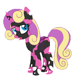 Size: 5000x5000 | Tagged: alicorn, alternate universe, animated, artist:squipycheetah, barely animated, changeling, changelingified, changepony, clone, cute, derpibooru import, fangs, female, gif, hybrid, looking back, mare, open mouth, princess skyla, purple changeling, safe, simple background, solo, species swap, white background