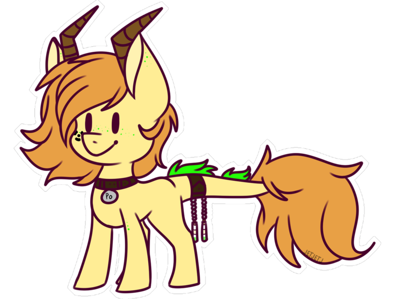 Size: 1024x780 | Tagged: safe, artist:jetjetj, derpibooru import, oc, oc:polonium, ponified, unofficial characters only, object pony, original species, pony, collar, cute, element pony, freckles, horn, leonine tail, male, ocbetes, radioactive, simple background, solo, stallion, transparent background