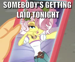 Size: 1301x1074 | Tagged: suggestive, derpibooru import, vignette valencia, equestria girls, equestria girls series, rollercoaster of friendship, bedroom eyes, biting, caption, female, finger bite, image macro, meme, mobile phone, phone, smartphone, text