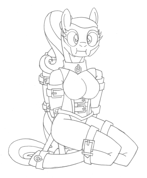 Size: 1914x2309 | Tagged: questionable, artist:supra80, derpibooru import, fluttershy, anthro, bat pony, pegasus, unguligrade anthro, ankle cuffs, arm behind back, armbinder, bdsm, black and white, bodysuit, bondage, bound wings, breasts, busty fluttershy, catsuit, clothes, collar, corset, cuffs, female, femsub, flutterbat, gimp suit, grayscale, hood, :i, kneeling, latex, latex suit, lineart, monochrome, pencil drawing, ponytail, posture collar, race swap, remake, rubbershy, sketch, solo, solo female, submissive, traditional art, we bought two cakes, wings