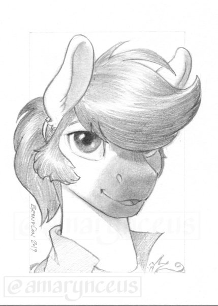 Size: 750x1050 | Tagged: safe, artist:amarynceus, deleted from derpibooru, derpibooru import, oc, unofficial characters only, pony, bust, grayscale, monochrome, pencil drawing, simple background, solo, traditional art, white background