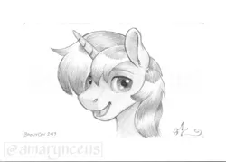 Size: 1050x750 | Tagged: safe, artist:amarynceus, deleted from derpibooru, derpibooru import, oc, unofficial characters only, pony, unicorn, bust, grayscale, male, monochrome, pencil drawing, simple background, solo, stallion, traditional art, white background