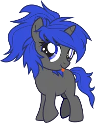 Size: 1791x2305 | Tagged: safe, alternate version, artist:lightning stripe, derpibooru import, oc, oc:dream², pony, unicorn, :p, blank flank, blue eyes, blue mane, commission, cute, female, filly, foal, gray coat, horn, messy mane, mute, ocbetes, show accurate, simple background, tongue out, transparent background, vector