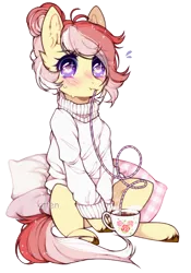 Size: 856x1224 | Tagged: safe, artist:kitten-in-the-jar, derpibooru import, oc, unofficial characters only, earth pony, pony, blushing, clothes, coffee cup, crazy straw, cup, drinking, female, mare, simple background, sitting, solo, sweater, transparent background, white outline