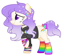 Size: 2488x2272 | Tagged: safe, artist:aestheticallylithi, artist:lazuli, derpibooru import, oc, oc:maxie (ice1517), unofficial characters only, earth pony, pony, base used, bow, bracelet, choker, clothes, ear piercing, earring, female, freckles, gay pride, hairclip, high res, hoodie, jewelry, lesbian pride flag, mare, piercing, pride, pride flag, rainbow socks, raised hoof, simple background, socks, solo, striped socks, tail bow, transparent background, watermark, wristband