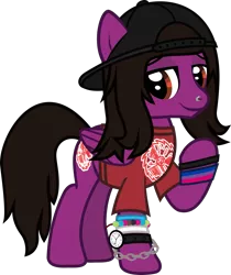 Size: 1017x1209 | Tagged: safe, artist:lightningbolt, derpibooru import, ponified, pegasus, pony, .svg available, backwards ballcap, baseball cap, bracelet, cap, chains, clothes, equestria girls ponified, folded wings, hat, jewelry, lidded eyes, looking at you, male, nose piercing, pierce the veil, piercing, raised hoof, shirt, simple background, solo, stallion, svg, t-shirt, transparent background, vector, vic fuentes, watch, wings, wristband