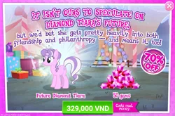 Size: 1553x1028 | Tagged: safe, derpibooru import, official, diamond tiara, earth pony, pony, the last problem, advertisement, crack is cheaper, gameloft, gem, good end, older, older diamond tiara, sale