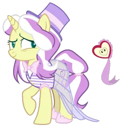 Size: 1765x1836 | Tagged: safe, artist:tersisa, derpibooru import, oc, pony, bowtie, clothes, female, hat, mare, offspring, parent:flim, parent:lily lace, see-through, see-through skirt, simple background, skirt, solo, top hat, transparent background