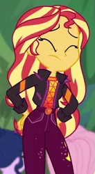 Size: 517x942 | Tagged: safe, derpibooru import, screencap, fluttershy, sci-twi, sunset shimmer, twilight sparkle, equestria girls, equestria girls series, sunset's backstage pass!, spoiler:eqg series (season 2), cropped, music festival outfit