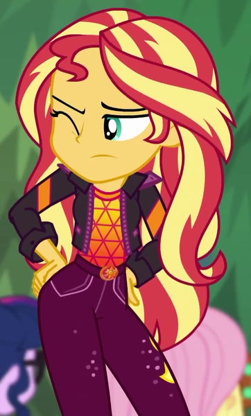 Size: 531x881 | Tagged: safe, derpibooru import, screencap, applejack, fluttershy, sci-twi, sunset shimmer, twilight sparkle, equestria girls, equestria girls series, sunset's backstage pass!, spoiler:eqg series (season 2), cropped, music festival outfit, solo focus