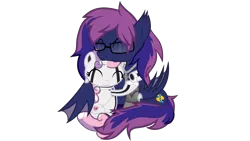 Size: 7680x4320 | Tagged: safe, artist:lincolnbrewsterfan, derpibooru import, sweetie belle, oc, oc:bitmaker, bat pony, pony, robot, robot pony, friendship is witchcraft, amputee, bat pony oc, bat wings, cross necklace, cuddling, cute, cute smile, cutie pie, cyber legs, cyberpunk, diasweetes, duo, eyes closed, glasses, hug, jewelry, necklace, robotic arm, roboticization, simple background, sweetie bot, transparent background, wings