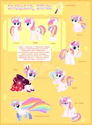 Size: 1920x2588 | Tagged: safe, artist:centchi, derpibooru import, oc, oc:sparkler shine, crystal pony, pony, unicorn, clothes, crystallized, deviantart watermark, dress, female, filly, gala dress, magic, mare, obtrusive watermark, rainbow power, reference sheet, watermark