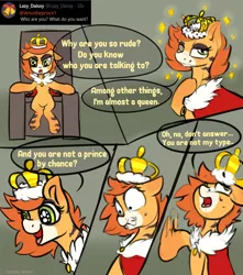 Size: 2000x2266 | Tagged: accessories, artist:cornelia_nelson, ask, blog, comic, crown, derpibooru import, jewelry, mantle, oc, oc:venus the princess, princess, question, regalia, safe, text