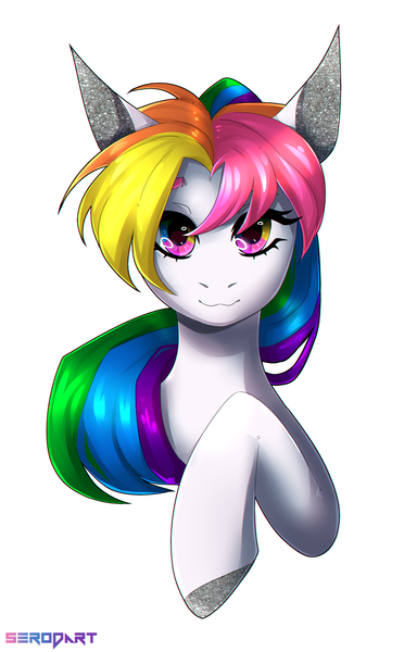 Size: 1600x2500 | Tagged: safe, artist:serodart, derpibooru import, oc, ponified, earth pony, pony, bust, multicolored hair, rainbow hair, solo