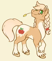 Size: 706x819 | Tagged: safe, artist:sona-artist, derpibooru import, applejack, earth pony, pony, leak, spoiler:g5, applejack (g5), coat markings, g5, simple background, solo, straw in mouth