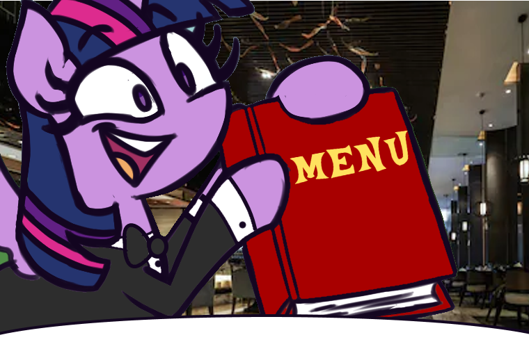 Size: 760x492 | Tagged: safe, artist:quarium edits, derpibooru import, edit, twilight sparkle, twilight sparkle (alicorn), alicorn, pony, exploitable meme, image macro, meme, menu, restaurant, solo, twilight's fact book, waitress