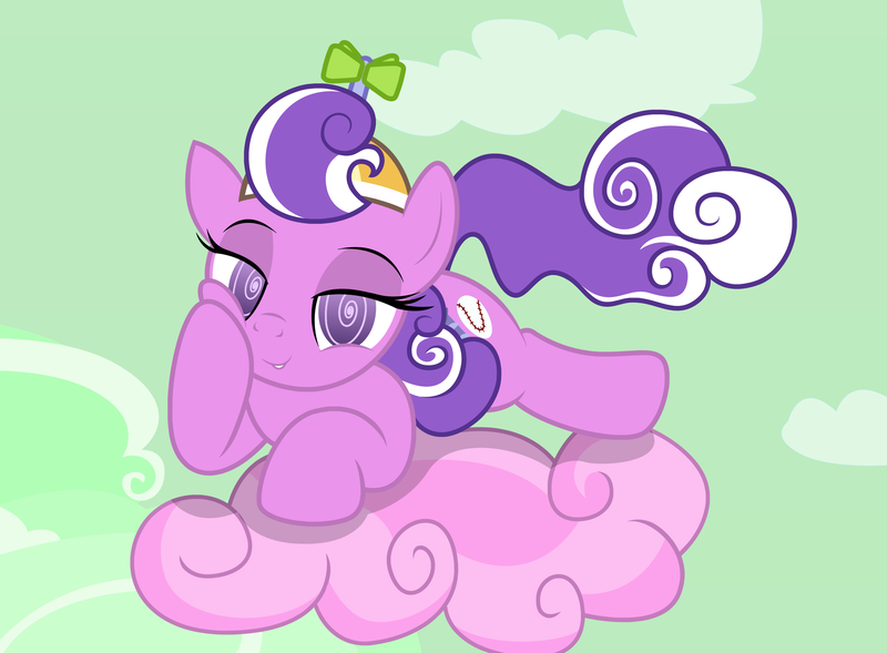 Size: 2924x2153 | Tagged: safe, artist:badumsquish, derpibooru import, screwball, earth pony, pony, beanie, bedroom eyes, chaos, cloud, cotton candy, cotton candy cloud, draw me like one of your french girls, female, flirty, floating, food, hat, looking at you, mare, prone, propeller hat, sky, smiling, solo, squishy cheeks, swirly eyes