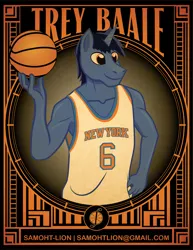 Size: 2551x3301 | Tagged: safe, artist:samoht-lion, derpibooru import, oc, oc:trey baale, anthro, unicorn, basketball, clothes, male, solo, sports