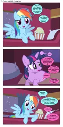 Size: 868x1734 | Tagged: safe, artist:dziadek1990, derpibooru import, edit, edited screencap, screencap, pinkie pie, rainbow dash, twilight sparkle, pony, comic:ponies and d&d, over a barrel, comic, conversation, dialogue, dungeons and dragons, emote story:ponies and d&d, food, pen and paper rpg, pillow, popcorn, rpg, screencap comic, slice of life, spoonerism, text, train