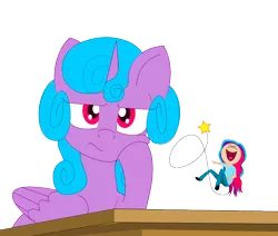 Size: 744x630 | Tagged: safe, artist:auroraswirls, derpibooru import, princess flurry heart, oc, oc:aurora swirls, alicorn, human, pony, alternate design, desk, female, floating, humanized, laughing, mare, simple background, transparent background, unamused