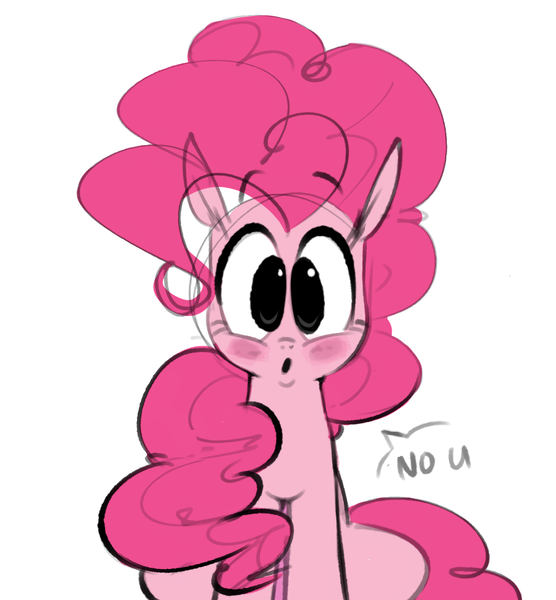 Size: 1834x1978 | Tagged: safe, artist:hattsy, derpibooru import, pinkie pie, earth pony, pony, :o, blushing, cute, dialogue, diapinkes, female, looking at you, mare, no u, open mouth, simple background, solo, speech bubble, white background