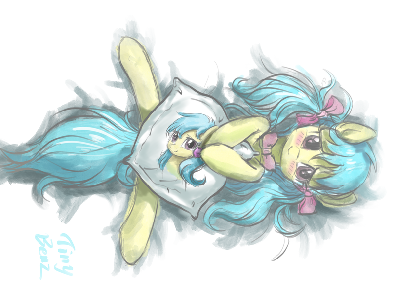 Size: 2048x1536 | Tagged: safe, artist:tinybenz, derpibooru import, oc, oc:lrivulet, oc:左岸, unofficial characters only, pegasus, pony, blushing, bow, bowtie, hair bow, looking at you, lying down, pegasus oc, pillow, solo, wings